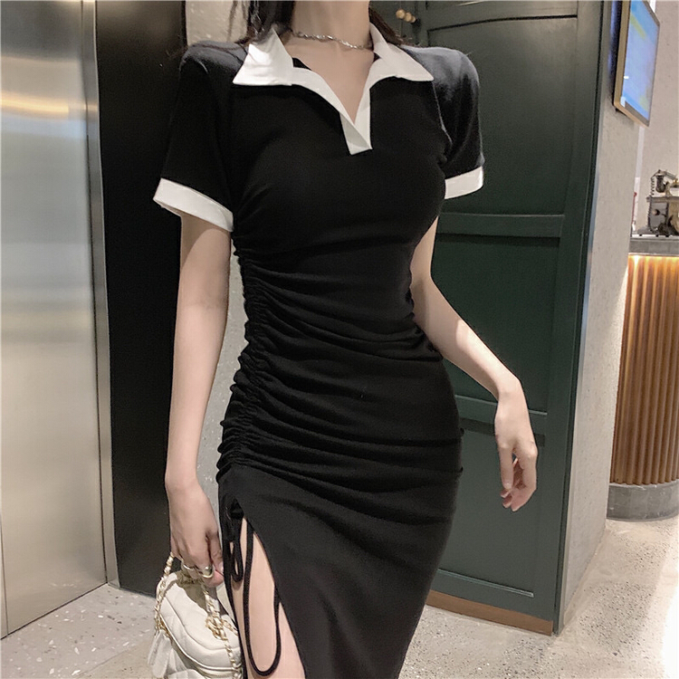 [yes] niche design side pleated drawstring dress 33309# ozq