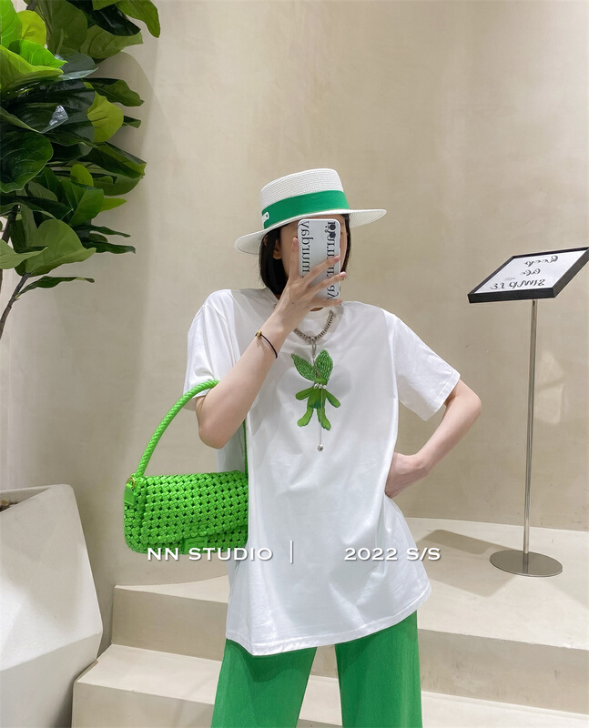 New in early summer! [NN] Korean round neck heavy craft front and back printed short sleeve T-shirt 9521# XYY