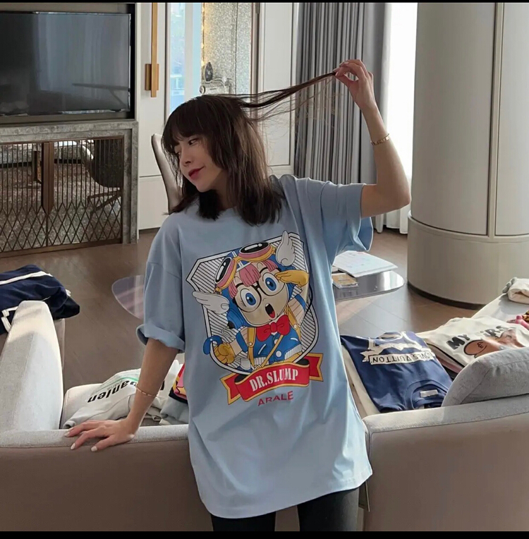 [Nancy] cartoon pattern loose round neck short sleeve T-shirt 6219# WPL