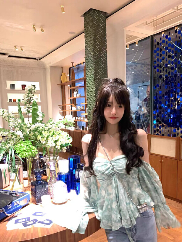 [Amanda] sweet off shoulder hanging neck fixed dyeing blouse (with detachable sleeves) 9609# PCZ
