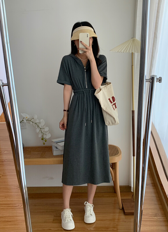 New in early summer! [victory. 2] hooded drawstring fashion dress b6018# WPL