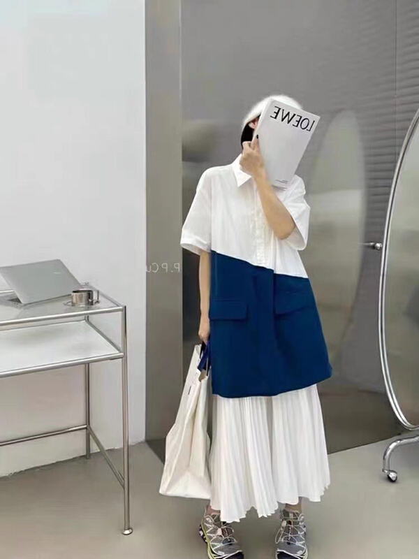 [JH] net red contrast color stitching dress 41629# PCZ