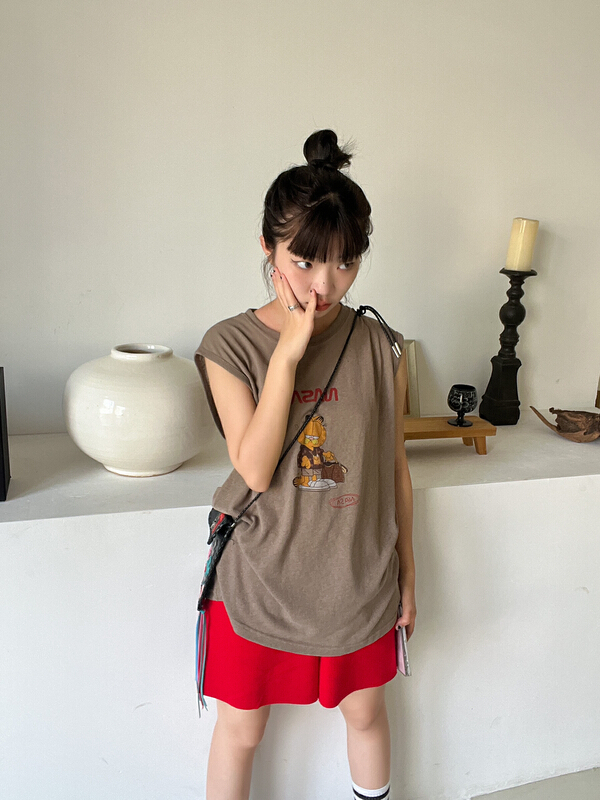 [two percent] linen Garfield pattern versatile vest / sling 1013# LSL