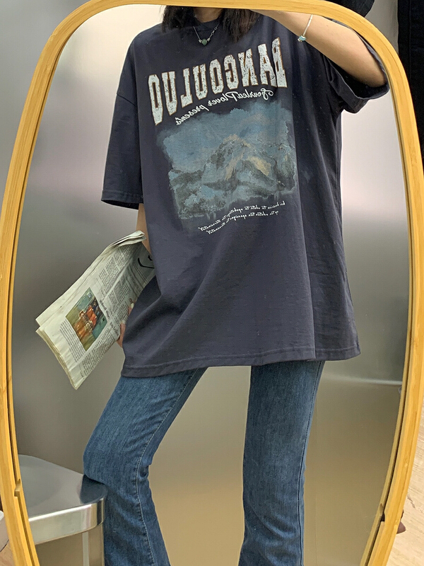 [lab eeda] American fashion printing loose BF style short sleeve T-shirt 3048# ozq