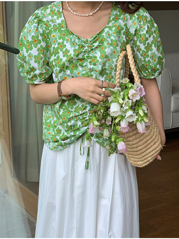[the mind] Korean V-neck floral shirt 60353# XYJ