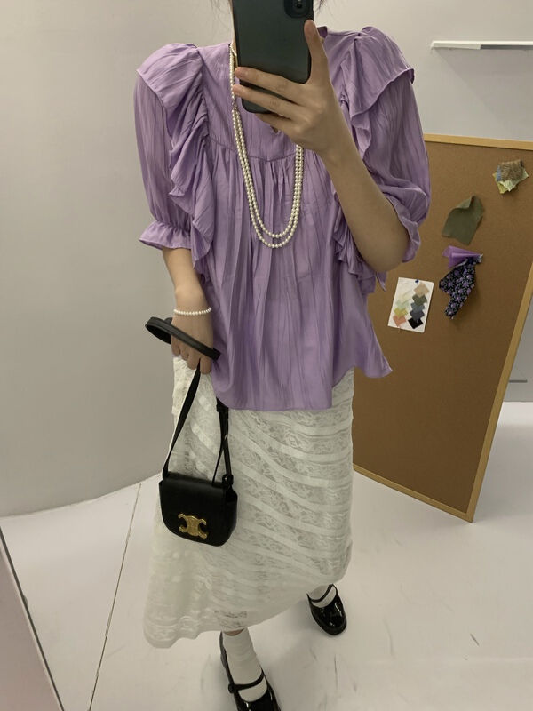 [meet + studio] V-neck ruffled lazy blouse 9032# LSL