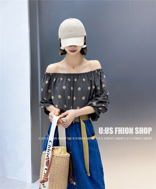 [UUS] wave point crimping off shoulder shirt 222565# zyh