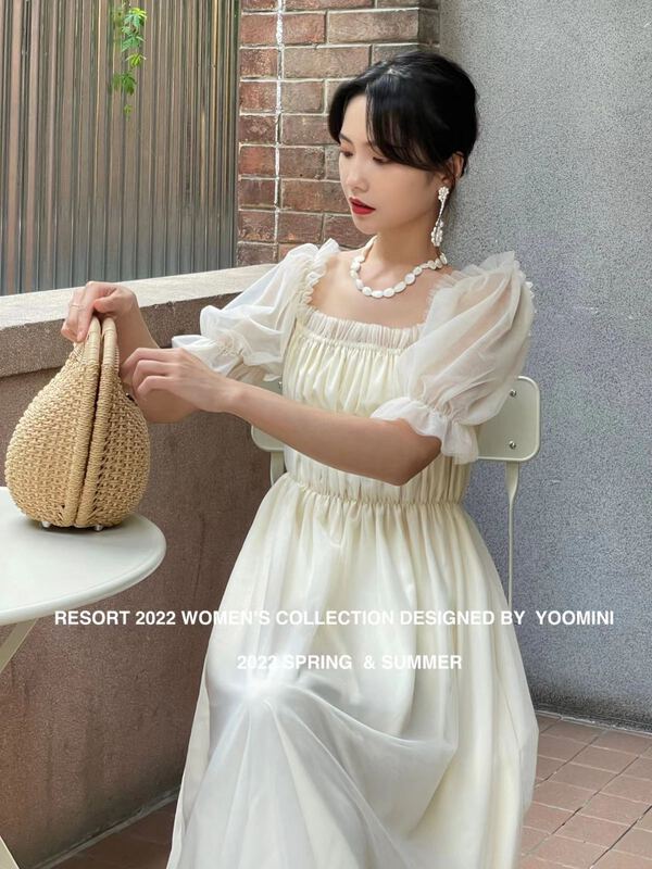 [yoomini] foreign style waist closing bubble sleeve slim dress x12773# WPL