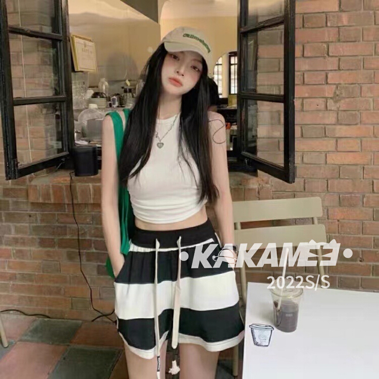 [kakamee] lazy drawcord striped casual shorts s389# LSL