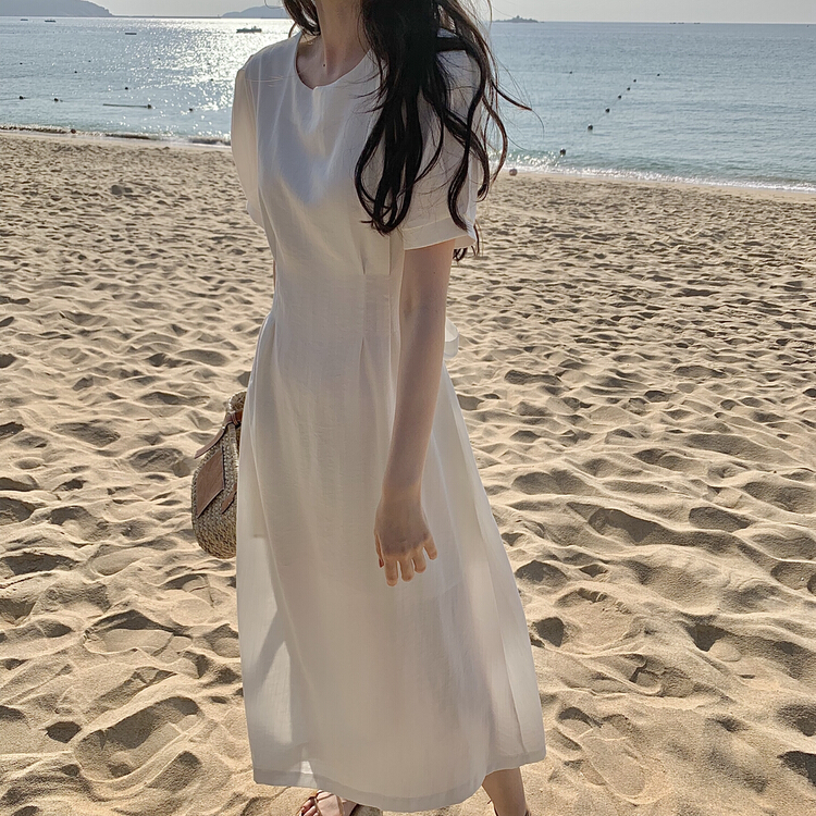 New year in early spring! [ainnstory] crew neck solid back lace up dress ys1-511# HBx