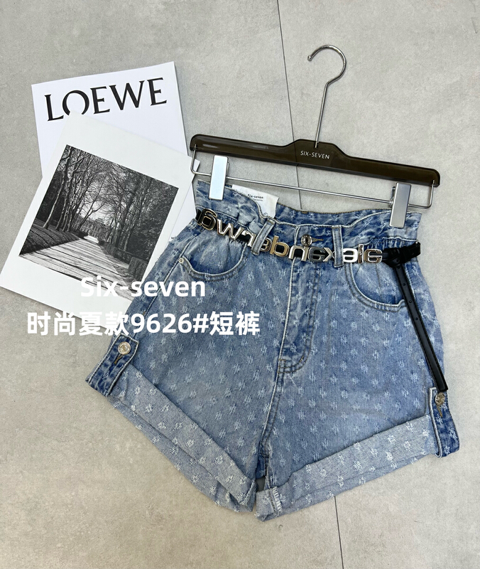 New in early summer! [six seven] Korean bud waist design denim shorts (with belt) 9626# CLS