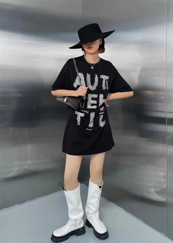 [Eric] round neck lettered long short sleeve T-shirt (T-shirt only) 2219# ozq
