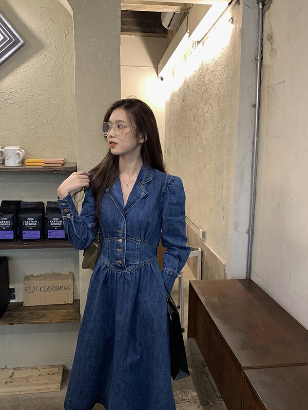 goods in stock! New year in early spring! [y.jia Yijia] simple Korean V-neck denim dress ys3-9956# PCZ