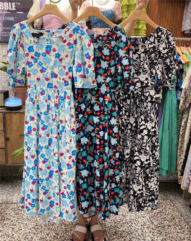 [suzybubble] square neck floral bubble sleeve dress ys1-8866# WPL