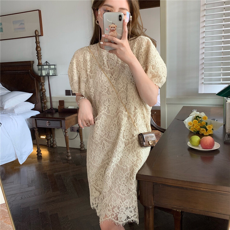[retain] French bubble sleeve custom lace dress 226071# lwy