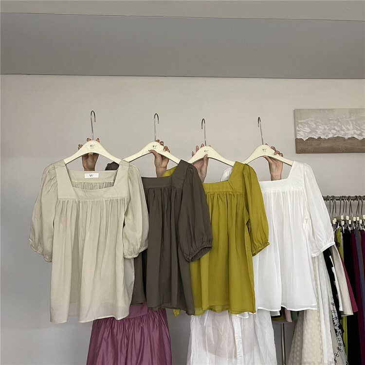 [VI +] square neck simple lady Harajuku style small shirt 8962# LSW