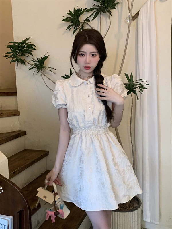 [X.C] aging polo collar elastic solid pattern dress 583# WPL
