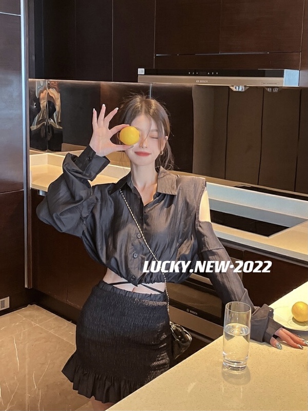 [lucky] Korean Short sunscreen shirt + hip wrapped Ruffle Skirt two-piece suit 8853# zxx