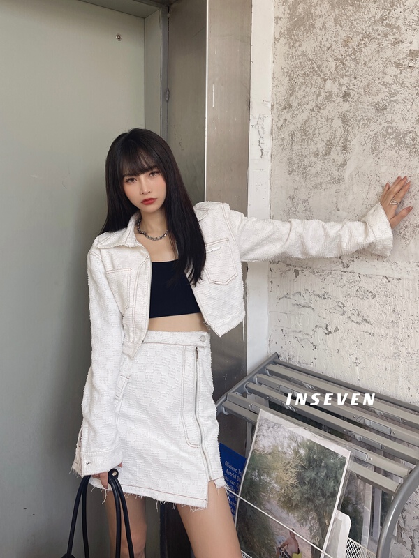 Original price 178.99! Early spring! [inseven] fashion zipper jacket + zipper A-line skirt set 23676# ozq