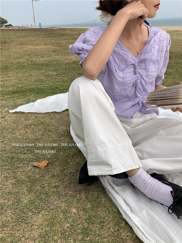 [end of July] fashion wrinkled embroidery blouse 5526# HBx