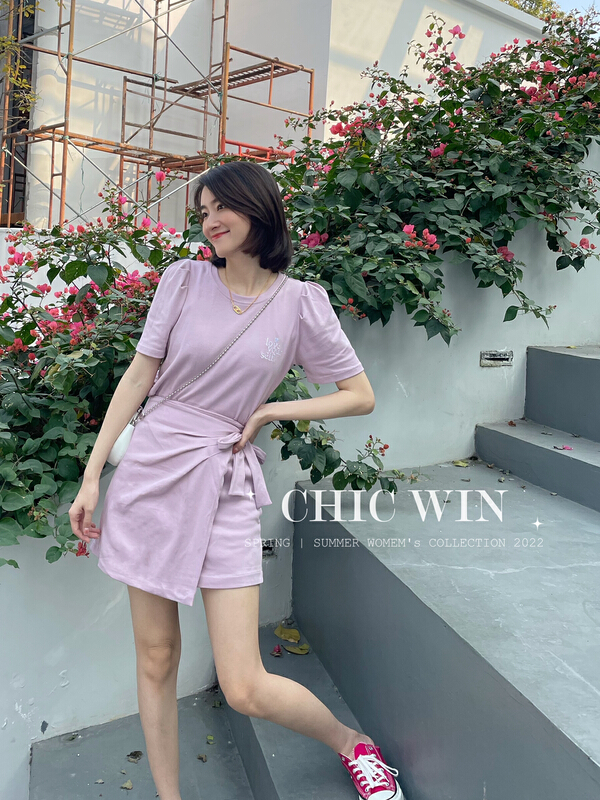 New year in early spring! [chic win] Korean fashion embroidered short sleeves + slim and versatile elastic waist skirt set 3116# CSX