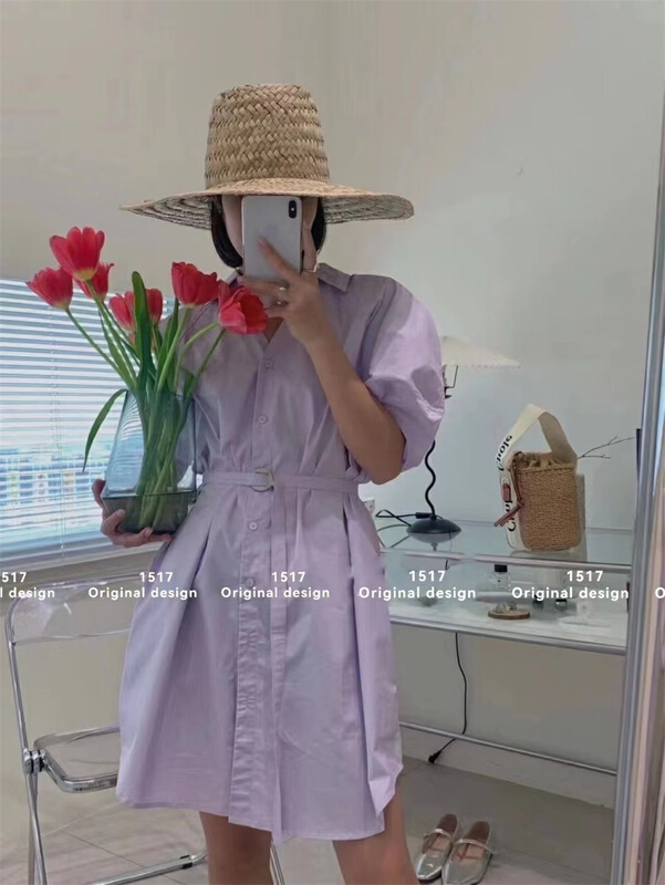 [1517] slim and comfortable cotton shirt (with belt) l909# L