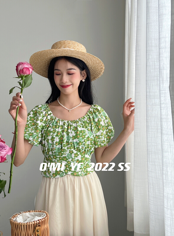 [O MI] holiday style fashion versatile floral blouse 8326# HBx