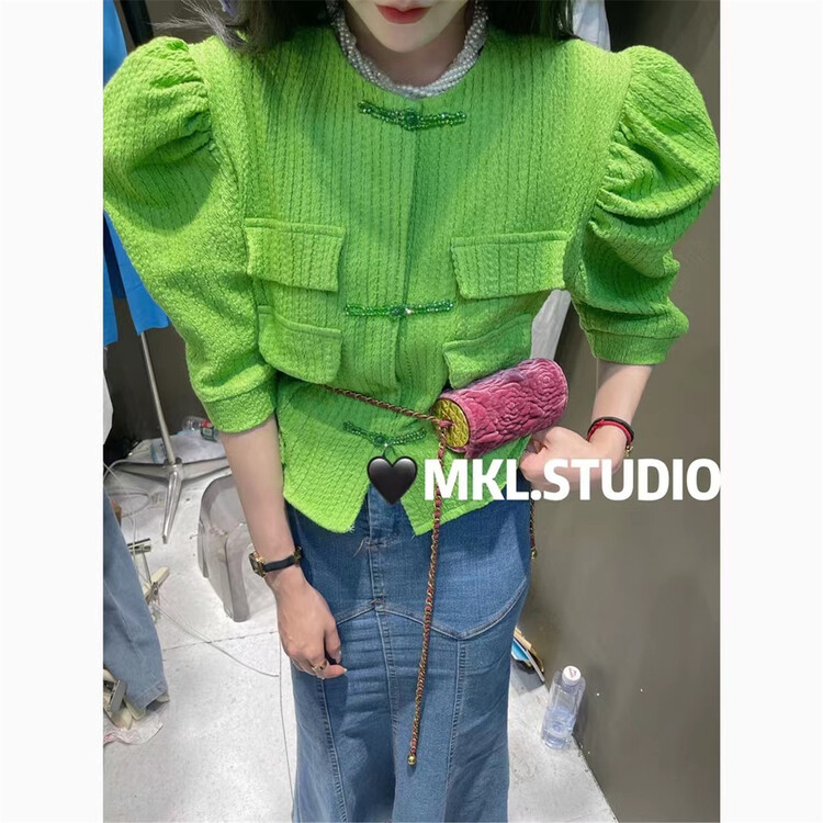 New year in early spring! [Mikala] temperament bubble sleeve single breasted shirt 829# PCZ