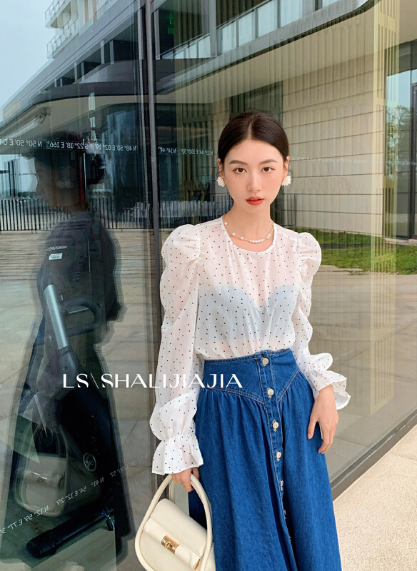 早春上新!【LS】波點時尚圓領小衫  2568#  WPL