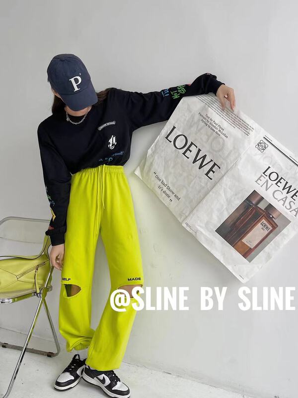 New year in early spring! [sline by sline] elastic waist fashion casual pants with holes 80001# zxl