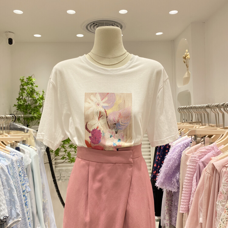 [of white] Korean printed round neck versatile short sleeve T-shirt 881116# hjy