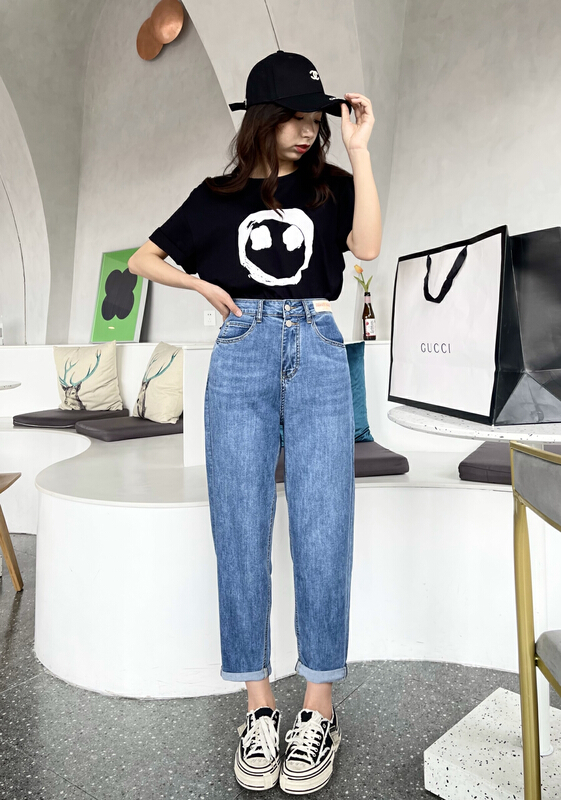 New in early summer! [en Xier] Korean version of slim and versatile two button Harlan jeans k1331# L