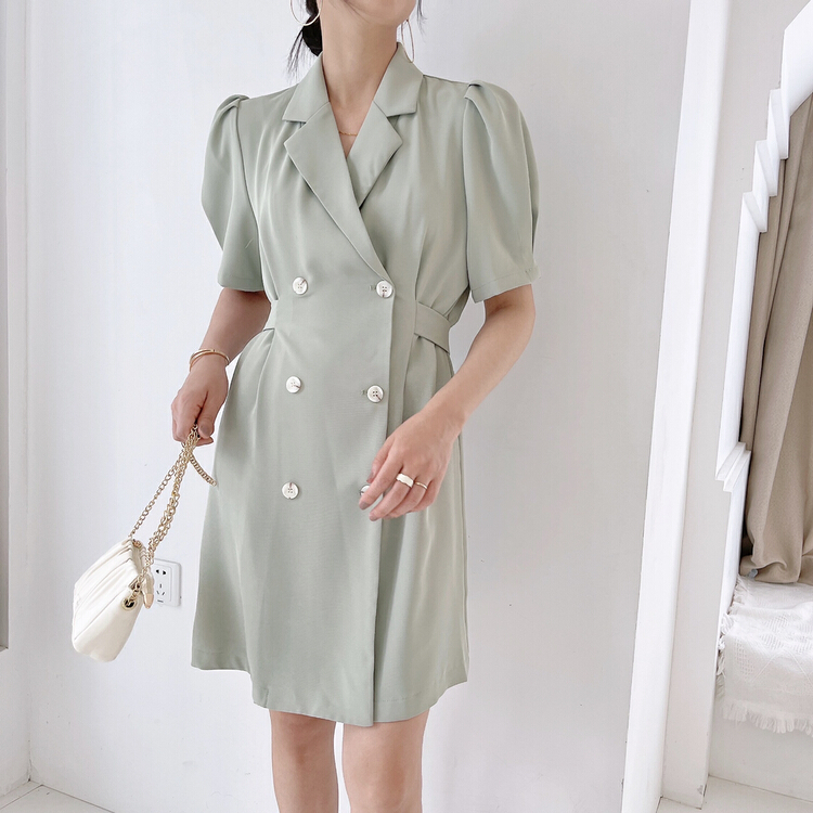 New in early summer! [salmoka] simple commuting atmosphere suit collar bandage dress 6005# lwy