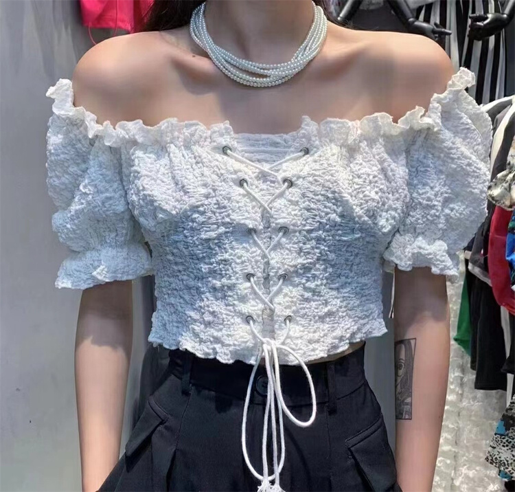 New in early summer! [d.ffstudio] one shoulder lace up blouse 041# WTT