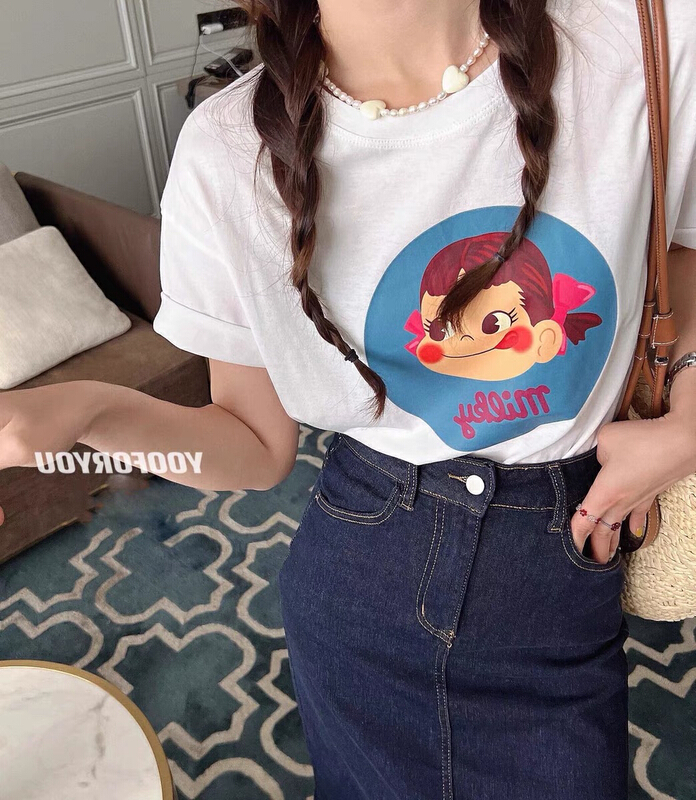 Nine colors! New in early summer! [rich Papa] cartoon buerjia sweet round neck short sleeve T-shirt t221# zxx