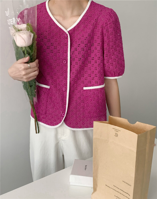 [new post] Korean short sleeved knit cardigan with contrast edge np3355-b1# cqw