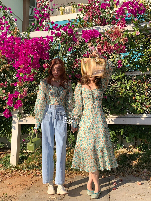 goods in stock! New year in early spring! [best of you] gentle wind snow spun floral dress ys1-6082# HBx