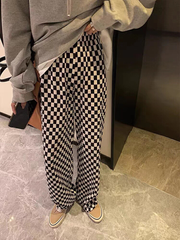 [Nancy] wide leg high waist elastic design casual pants q6067# WPL