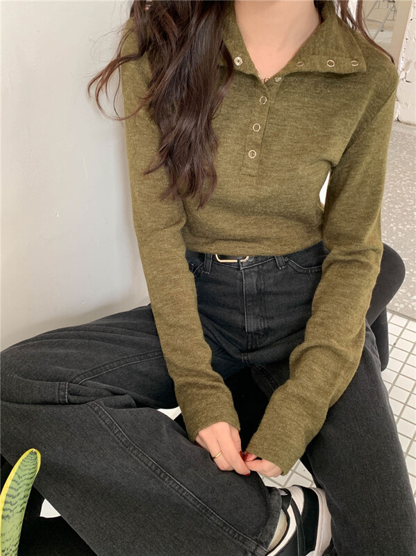 New year in early spring! [miss sumey millet] solid color breasted Lapel bottomed shirt 2289# HBx
