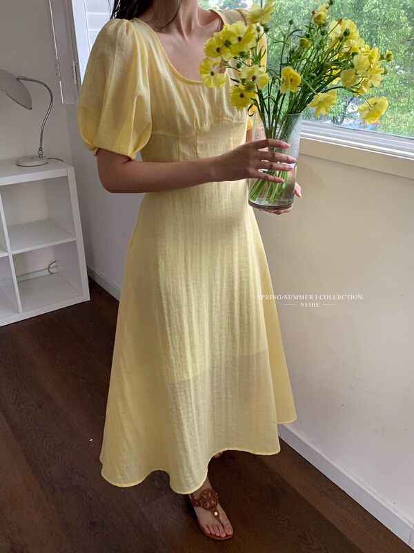 goods in stock! New in early summer! [neihe] solid color French sweet little fresh dress 22212# zxx