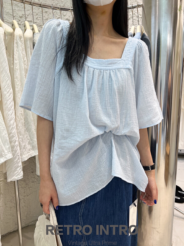 New in early summer! [Rin] square neck fashion slim short sleeve T-shirt r21075# cqw