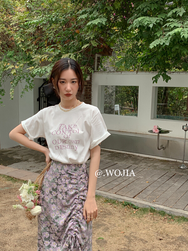 New year in early spring! [Wo +] Korean fresh letter printing simple short sleeve T-shirt 22010# zxx