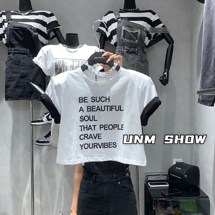 [unm-show] letter stitching fashion short sleeve T-shirt 6228# WTT