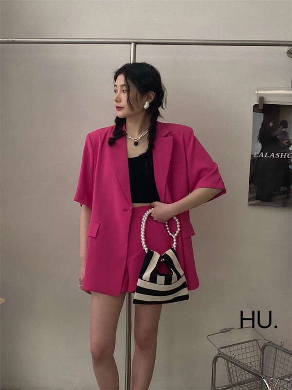 【HU.】簡約純色百搭後鬆緊腰休閒短褲  2278#  CQW