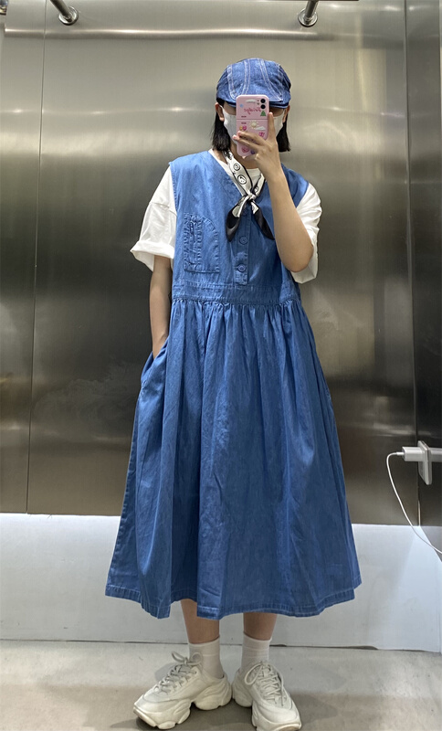 [we home] V-neck pleated lady dress 2558# L