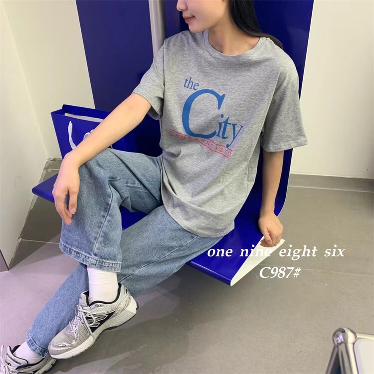 [1986] lettered print loose and versatile short sleeve T-shirt 987# XYY
