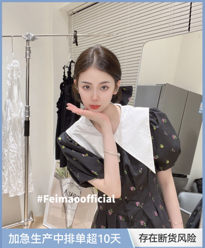 [Feimao (Yimao)] French Style Floral Dress (with hair accessories) ym-7701# LSL