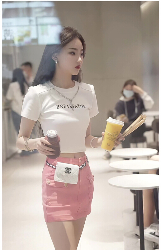 New in early summer! [kashefei] casual letter printed Pullover short sleeve T-shirt (chain can not be disassembled) t83-1# ozq