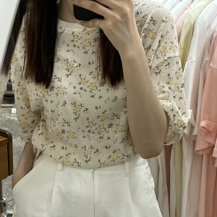 [Libai Li Bai] Korean style small fresh wind small flower short sleeve T-shirt 8189-2# ll