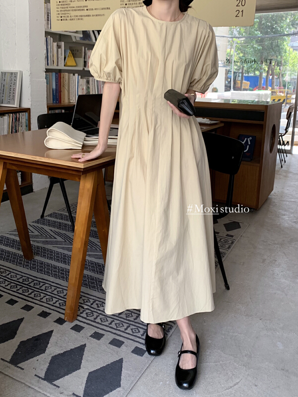 goods in stock! New in early summer! [Moxi] simple waist compression pleat slim dress 58129# XJ